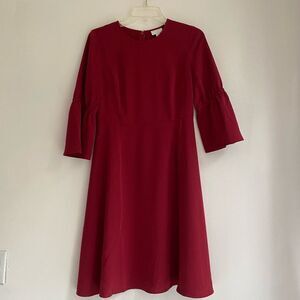 Christian Siriano Bell Sleeved Red Mid Dress